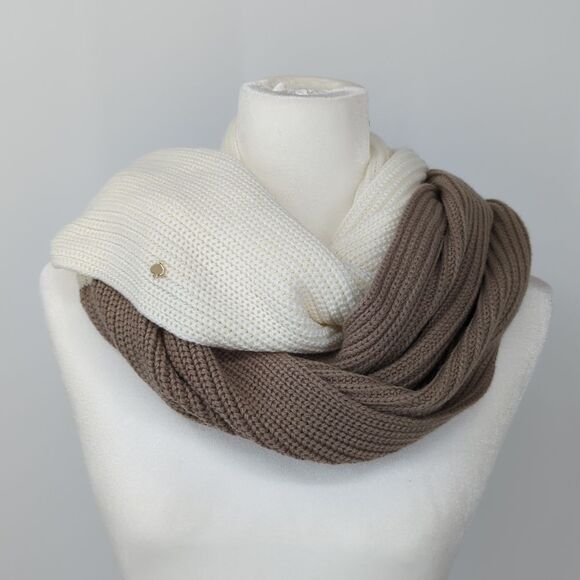 Kate Spade Colorblock White and Brown Neutral Colorblock Infinity Scarf - Picture 1 of 5